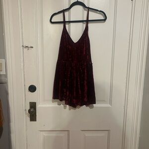 Velvet V-Neck Burgundy Romper with Spaghetti Straps